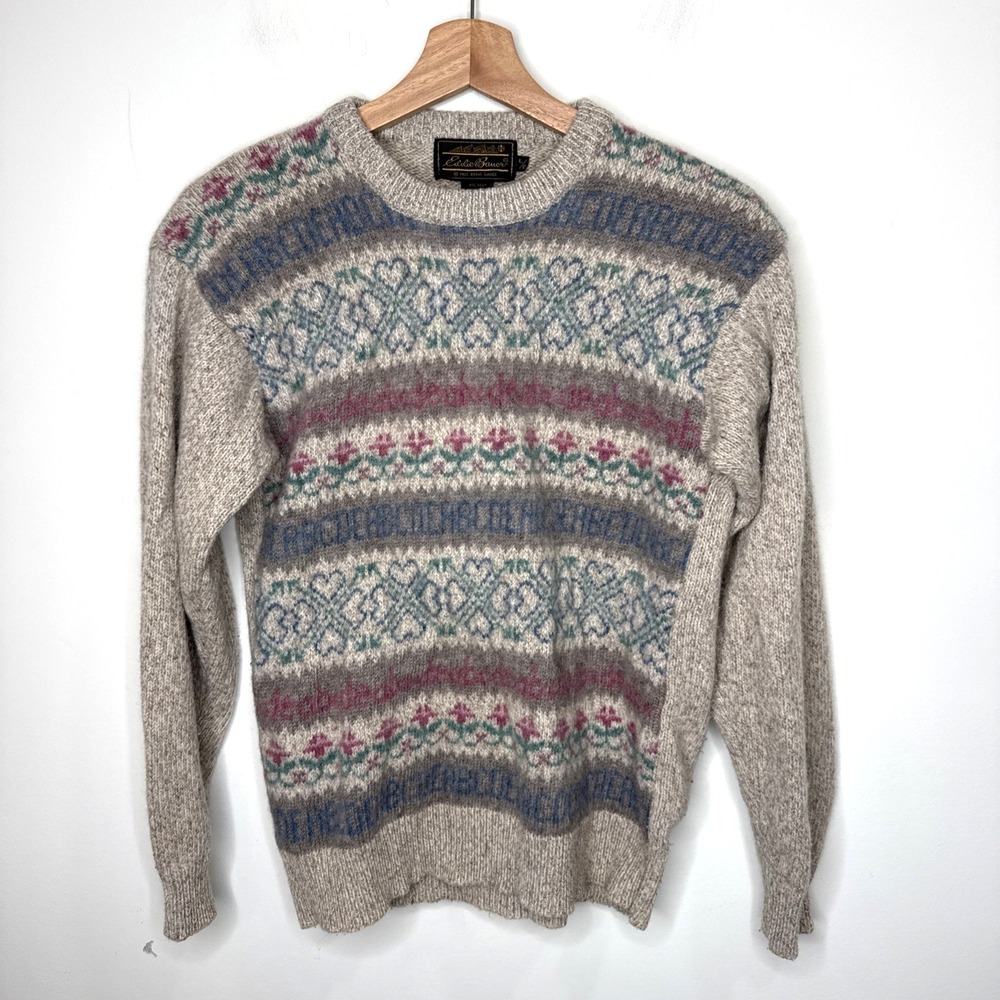 Vintage 80s Eddie Bauer Wool Sweater Fair Isle Cottagecore Grandma Apres Ski L